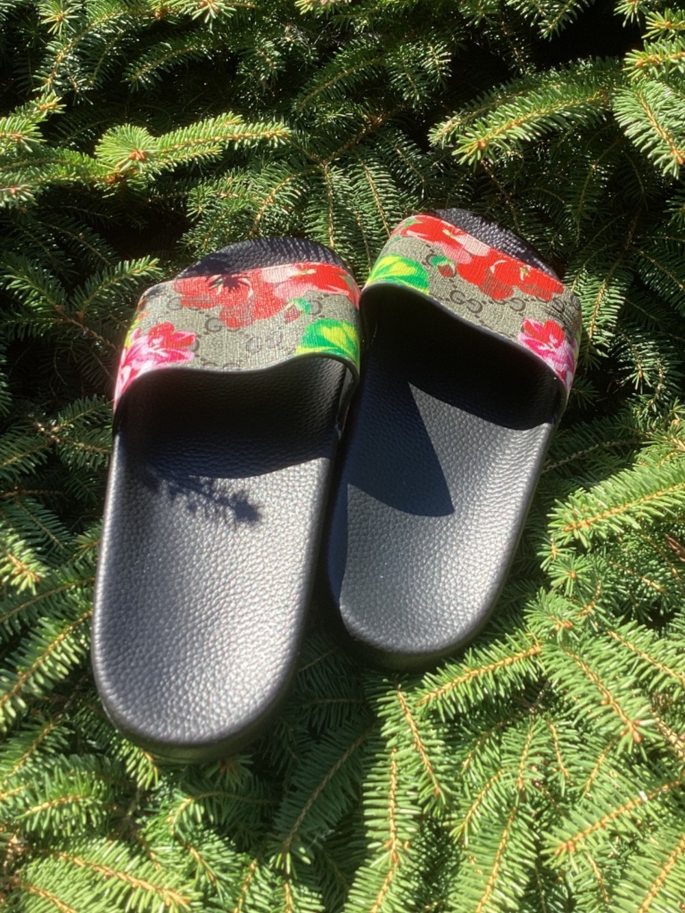 Floral Print Black Slides Summer Sandals - Picture 3 of 7